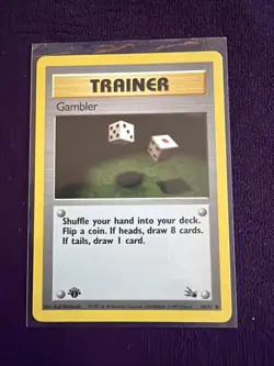 1st Edition Trainer Gambler 60/62 Fossil Common Pokemon Card Lp - Image 1