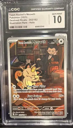 2025 POKEMON DESTINED RIVALS #203/182 TEAM ROCKET'S MEOWTH CGC 10 GEM MINT - Image 1