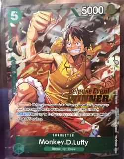 Bandai One Piece CCG Monkey D. Luffy Release Event Winner Promo Holo 5000 - Image 1