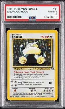 1999 POKEMON JUNGLE #11 SNORLAX-HOLO PSA 8 - Image 1