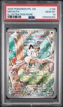 2025 POKEMON PFL EN-PHANTASMAL FLAMES ILLUSTRATION RARE #106 MEOWTH PSA 10 - Image 1
