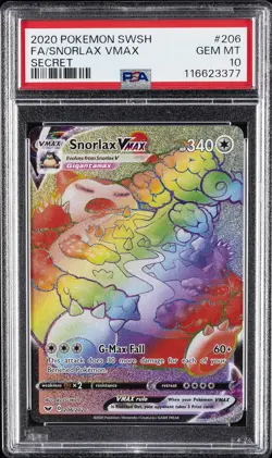 2020 POKEMON SWORD & SHIELD SECRET #206 FULL ART/SNORLAX VMAX PSA 10 - Image 1