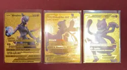 Pokemon Mewtwo Gold Foil Rare Fan Art Cards (Lot Of 3) - GX, EX, Mewtwo & Mew GX - Image 1