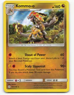 2019 Pokemon, Cosmic Eclipse, #163/236 Kommo-o, Holo Rare - Image 1
