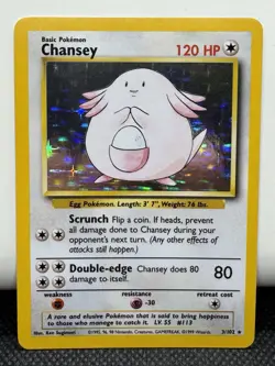 Vintage Pokemon Chansey 3/102 Base Set Holo Rare (NM+) Very Clean Holo - Image 1