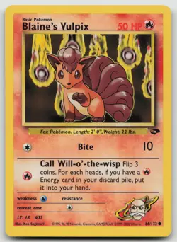 Blaine's Vulpix 66/132 Common Gym Challenge Pokemon Unlimited Lightly Played - Image 1