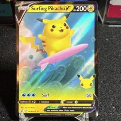 Pokemon TCG Surfing Pikachu V Celebrations 008/025 Holo Ultra Rare - Image 1
