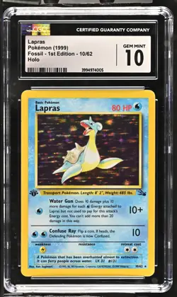 CGC 10 Lapras 1999 Pokemon Fossil 1st Edition Holo Rare #10/62 - Image 1