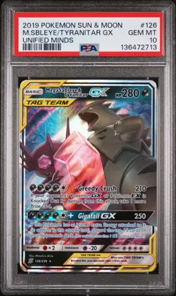 2019 POKEMON SUN & MOON UNIFIED MINDS #126 MEGA SABLEYE & TYRANITAR GX PSA 10 - Image 1