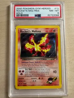 Rockets Moltres PSA 8 2000 Pokemon Gym Heroes #12 Holo Pokemon Card English NM - Image 1