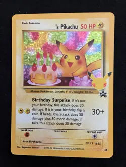 Pokemon Pikachu TCG Birthday Celebrations Holo Rare Card #24 Classic Collection - Image 1