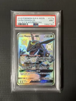 2018 POKEMON SUN & MOON CELESTIAL STORM #177A FULL ART/RAYQUAZA GX PSA 9 - Image 1