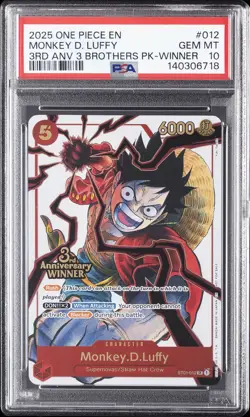 2025 ONE PIECE 3RD ANNIVERSARY TOURNAMENT 3 BROTHERS PACK MONKEY D. LUFFY PSA 10 - Image 1