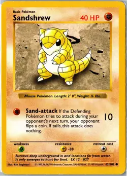 Pokemon Card - Sandshrew Base Set Shadowless 62/102 1999 Common MP - Image 1