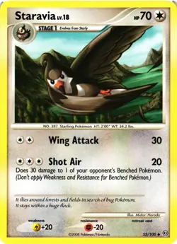 Pokemon TCG Staravia 52/100 Uncommon Stormfront MP/HP - Image 1