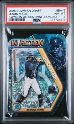 2025 BOWMAN DRAFT BOWMAN IN ACTION MINI DIAMOND #BIA-5 JESUS MADE 32/150 PSA 8 - Image 1