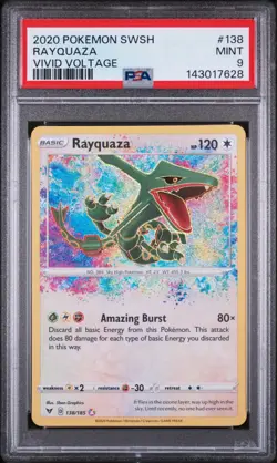 Pokemon Rayquaza Amazing Rare Holo Vivid Voltage 138/185 PSA 9 2020 - Image 2