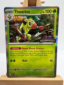 Pokemon Twilight Masquerade - SVP115 Thwackey - STAFF Stamped Promo - NM/M - Image 1