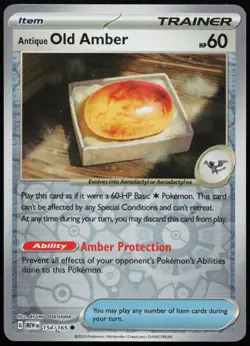 Antique Old Amber 154/165 Common 151 Pokemon Reverse Holo LP - Image 1