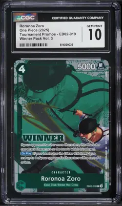 2025 One Piece Tournament Promos Winner Pack Vol 3 Alt Art Roronoa Zoro CGC 10 - Image 1