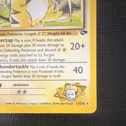 Pokemon TCG Lt. Surge's Raichu 11/132 Gym Challenge Holo Rare 80 HP 2000 - Image 4