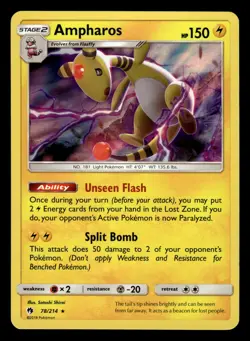 Ampharos 78/214 Holo Rare S&M Lost Thunder Pokemon Card - Image 1