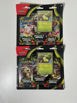 2 Pokemon TCG Mega Evolution Perfect Order 3-Pack Triple Blister Chikorita Promo - Image 1