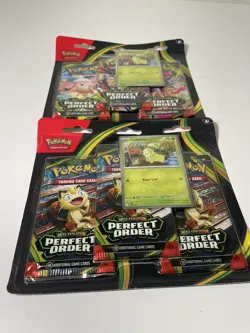 2 Pokemon TCG Mega Evolution Perfect Order 3-Pack Triple Blister Chikorita Promo - Image 2