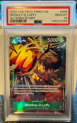 PSA 10 Gem Mint One Piece PRB02-005 Monkey.D.Luffy Alternate Art English - Image 1
