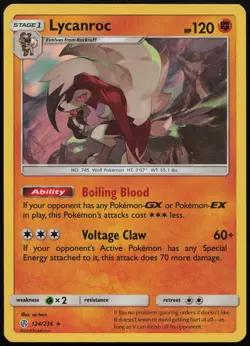 Lycanroc 124/236 Holo Rare Cosmic Eclipse Pokemon NM/LP - Image 1