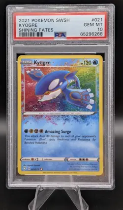 2021 Pokemon KYOGRE Shining Fates #021 PSA GEM MT 10 Sword & Shield - Image 1