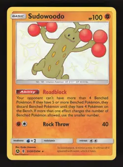 Sudowoodo SV20/SV94 Pokemon Hidden Fates Shiny Holo Card - Image 1