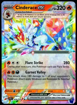 Pokemon TCG Cinderace ex 028/142 2024 Stellar Crown Double Rare Card - LP - Image 1