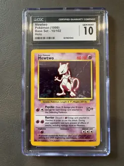 Pokemon CGC 10 Gem Mint Base Holo Mewtwo 10/102 - PSA 10 Crossover Candidate - Image 1
