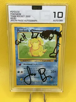 Psyduck #65 Team Rocket 2000 JASON PAIGE UNIQUE AUTOGRAPH & DRAWING PCG 10 - Image 1