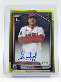JUAN FLORES 2024 BOWMAN CHROME 1ST YELLOW REFRACTOR AUTO 69/75 - Image 1