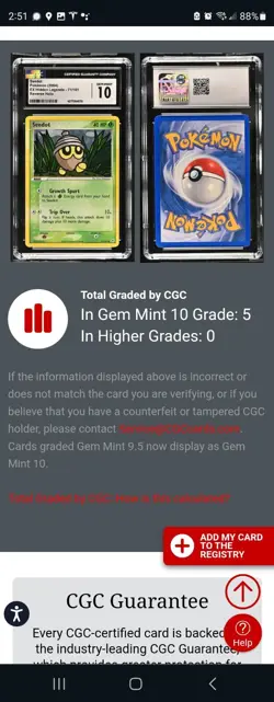 (TOP POP 5) CGC 10 GEM MINT Pokemon EX Hidden Legends Seedot 71/101 Reverse Holo - Image 5