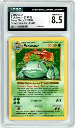 Pokemon Venusaur #15 Base Set Shadowless CGC 8.5 NM/Mint+ - Image 1