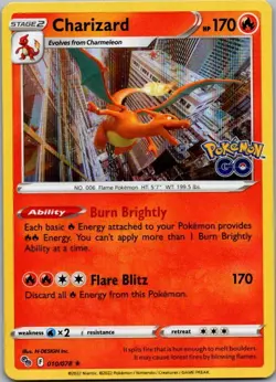 Charizard Holo Rare Pokemon GO 010/078 NM - Image 1