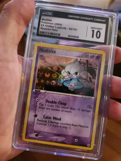 (TOP POP 5) CGC 10 GEM MINT Meditite 65/101 HOLO EX Hidden Legends Pokemon Card - Image 2