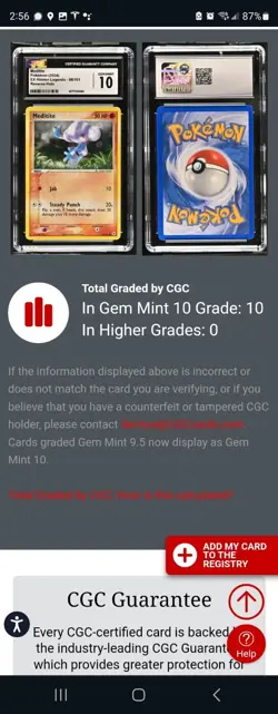 (TOP POP 10) CGC 10 GEM MINT Pokemon EX Hidden Legends Holo Meditite 66/101 Card - Image 4