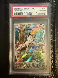 PSA 10 GEM MINT JAPANESE POKEMON 2024 MEOWTH 192/SV-P SD GENERATIONS PROMO - Image 1
