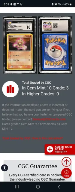 (TOP POP 3) CGC 10 GEM MINT Baltoy 53/101 REVERSE HOLO Ex Hidden Legends Pokemon - Image 5