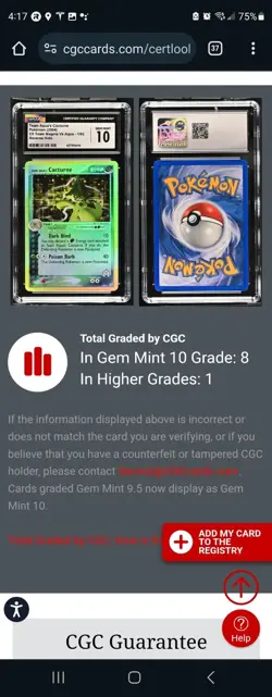 (POP 8) CGC 10 GEM MINT Pokemon Team Aqua's Cacturne 1/95 Magma Reverse Holo - Image 4