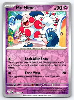 Pokemon Mr. Mime SV05: Temporal Forces TEF Common Reverse Holofoil 063/162 NM - Image 1