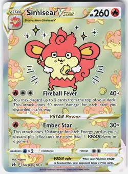 Pokemon Simisear VSTAR GG37/GG70 Holo Crown Zenith Galarian Gallery Pokemon A - Image 1
