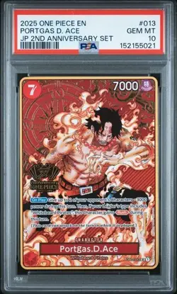 2025 ONE PIECE OP02-013 ENG PORTGAS D. ACE PSA 10 JAPANESE 2ND ANNIVERSARY SET - Image 1