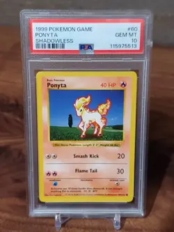 1999 POKEMON GAME #60 PONYTA PSA 10 GEM MINT BASE SET SHADOWLESS - Image 1