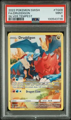 2022 POKEMON SWORD & SHIELD SILVER TEMPEST #TG09 FULL ART/DRUDDIGON PSA 9 - Image 1