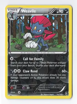 Weavile 52/106 Reverse Holo Rare XY Flashfire Set Pokemon Card TCG LP - Image 1